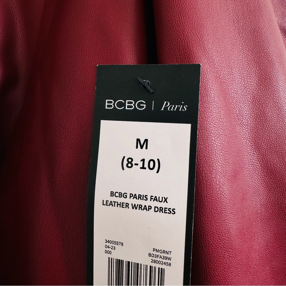 New BCBG Paris Mini Wrap Dress Bordeaux Faux Leather - Picture 8 of 11
